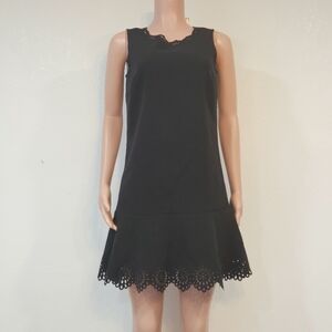 Ann Taylor Loft Laser Cut Scallop Flounce Black Mini Dress Sz 4